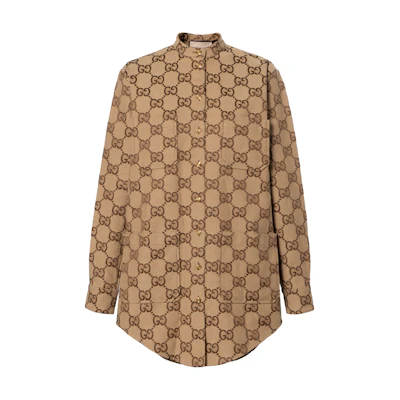(Women) Gucci SS22 Loose Canvas Long Sleeve Shirt Dark Brown 669337-ZAHT5-2580