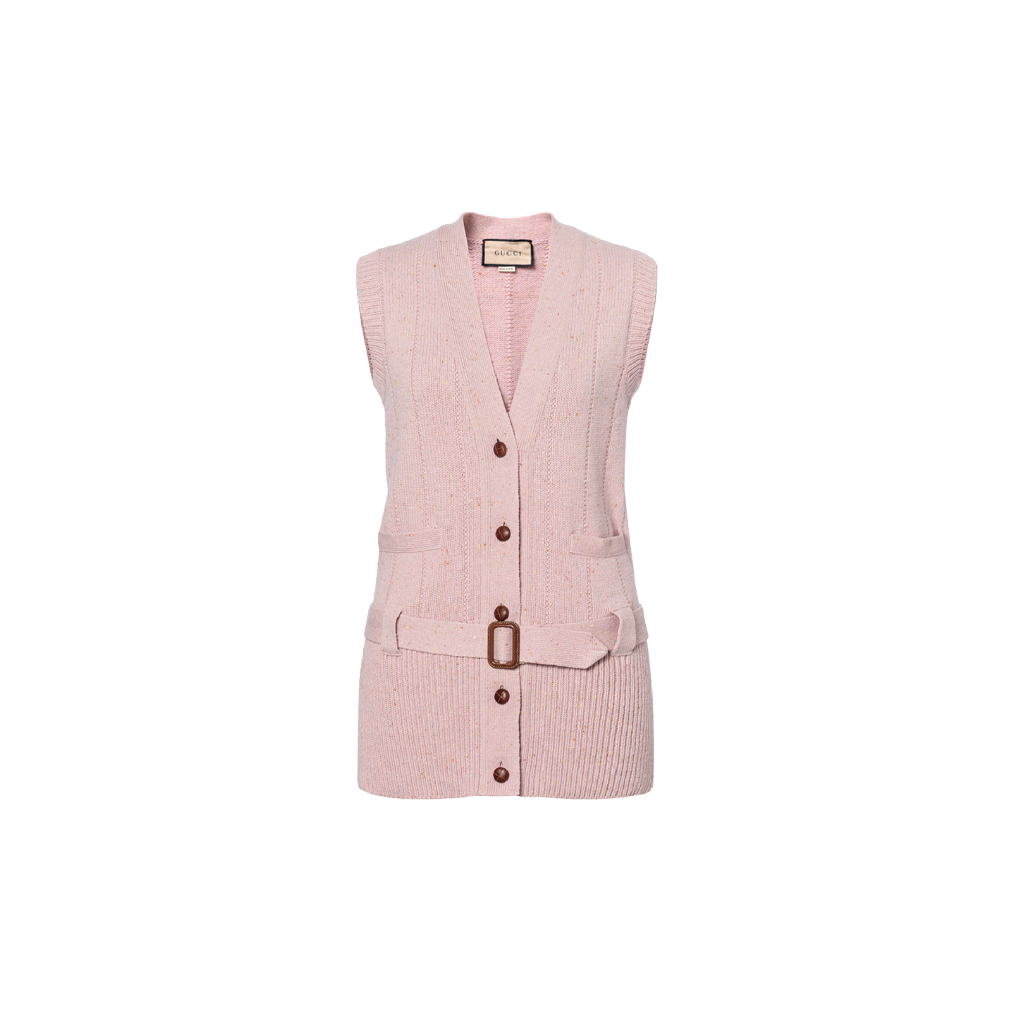 (Women) Gucci SS22 Pink Sleeveless Knit Vest with Logo Pattern 680891-XKB3-A5018