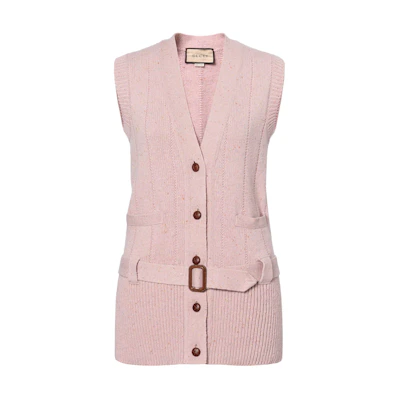 (Women) Gucci SS22 Pink Sleeveless Knit Vest with Logo Pattern 680891-XKB3-A5018
