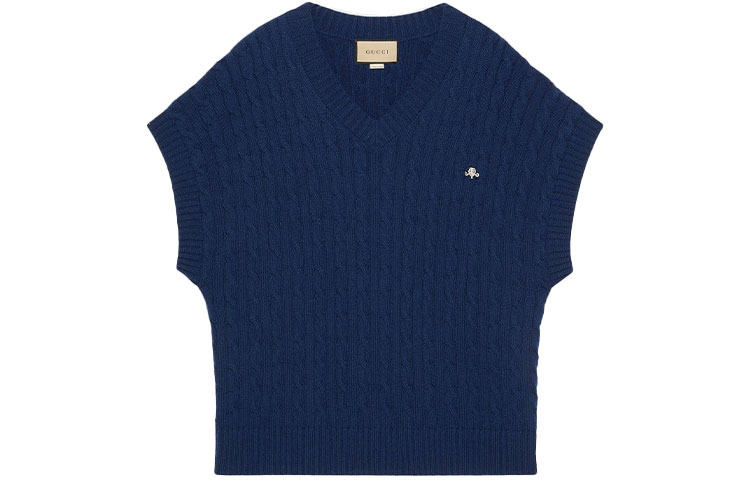 (Women) Gucci SS22 Plain V-Neck Short Sleeve Knitted Sweater Blue 679506-XKB63-4726