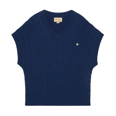 (Women) Gucci SS22 Plain V-Neck Short Sleeve Knitted Sweater Blue 679506-XKB63-4726
