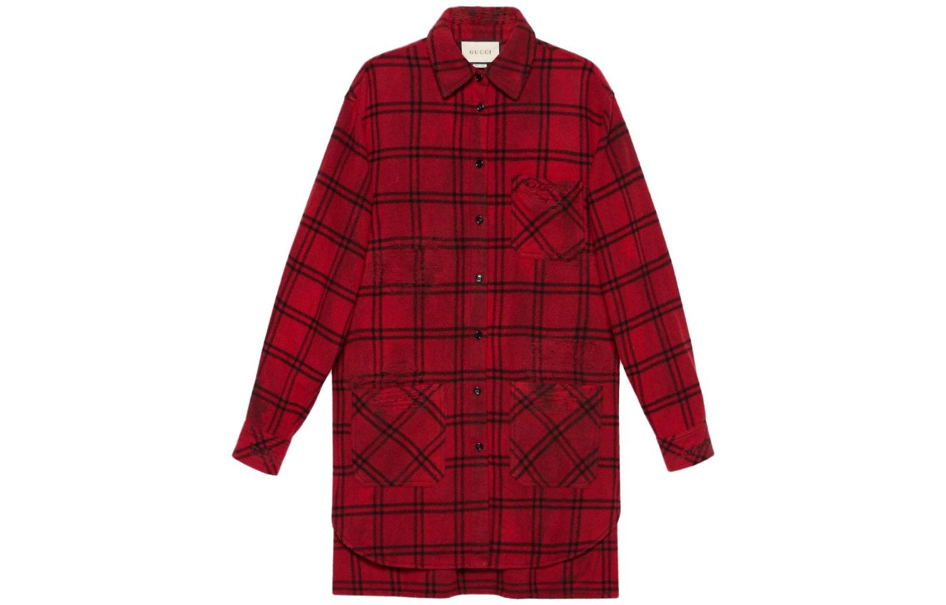 (Women) Gucci SS22 Red Plaid Long Sleeve Button-Up Sunscreen Shirt 634815-XDBF7-6076