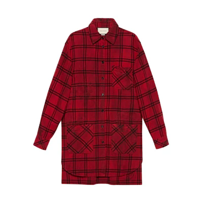 (Women) Gucci SS22 Red Plaid Long Sleeve Button-Up Sunscreen Shirt 634815-XDBF7-6076