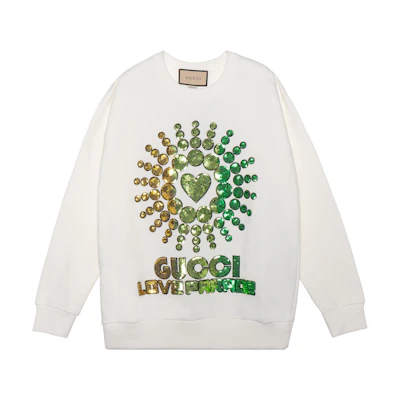 (Women) Gucci SS22 Sequin Graphic Logo Crewneck Sweatshirt White 617964-XJEN5-9248