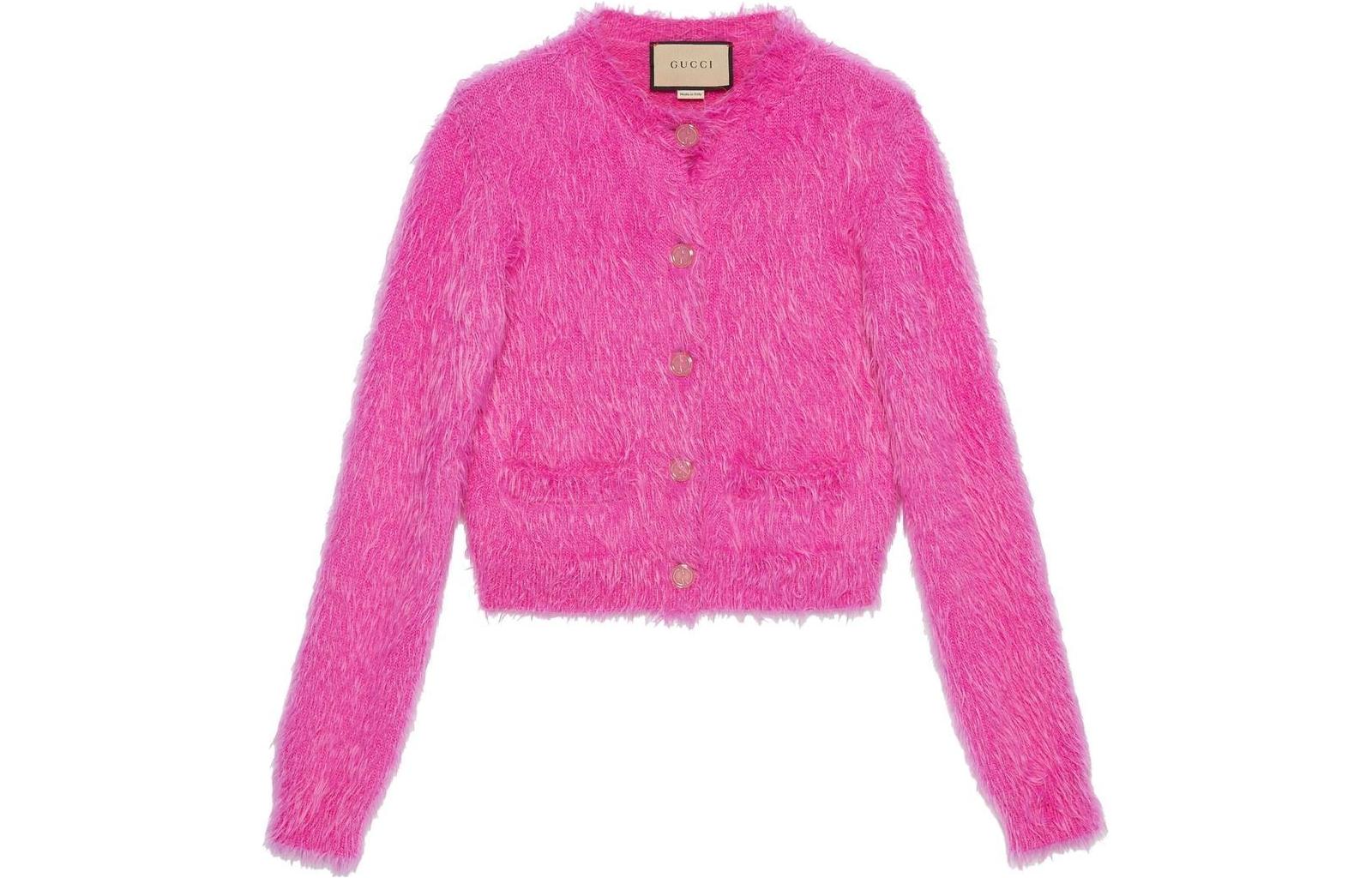 (Women) Gucci SS22 Solid Color Round Neck Cardigan Pink 697578-XKCEN-5614