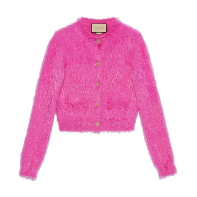 (Women) Gucci SS22 Solid Color Round Neck Cardigan Pink 697578-XKCEN-5614