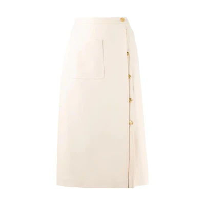 (Women) Gucci SS22 Solid Color Side Button Midi Skirt Off-White 602272-ZAD88-9205