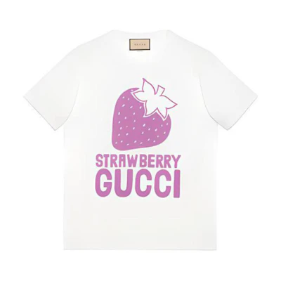 (Women) Gucci SS22 Strawberry Logo Print White T-Shirt 548334XJDWG-9275