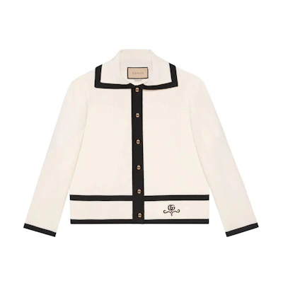 (Women) Gucci SS22 White Cardigan with Black Trim and Logo Embroidery 681307-XKB7S-9207