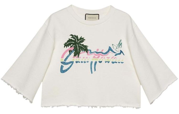 (Women) Gucci SS22 White Cartoon Landscape Crop Top T-Shirt 624626-XJCUE-1082