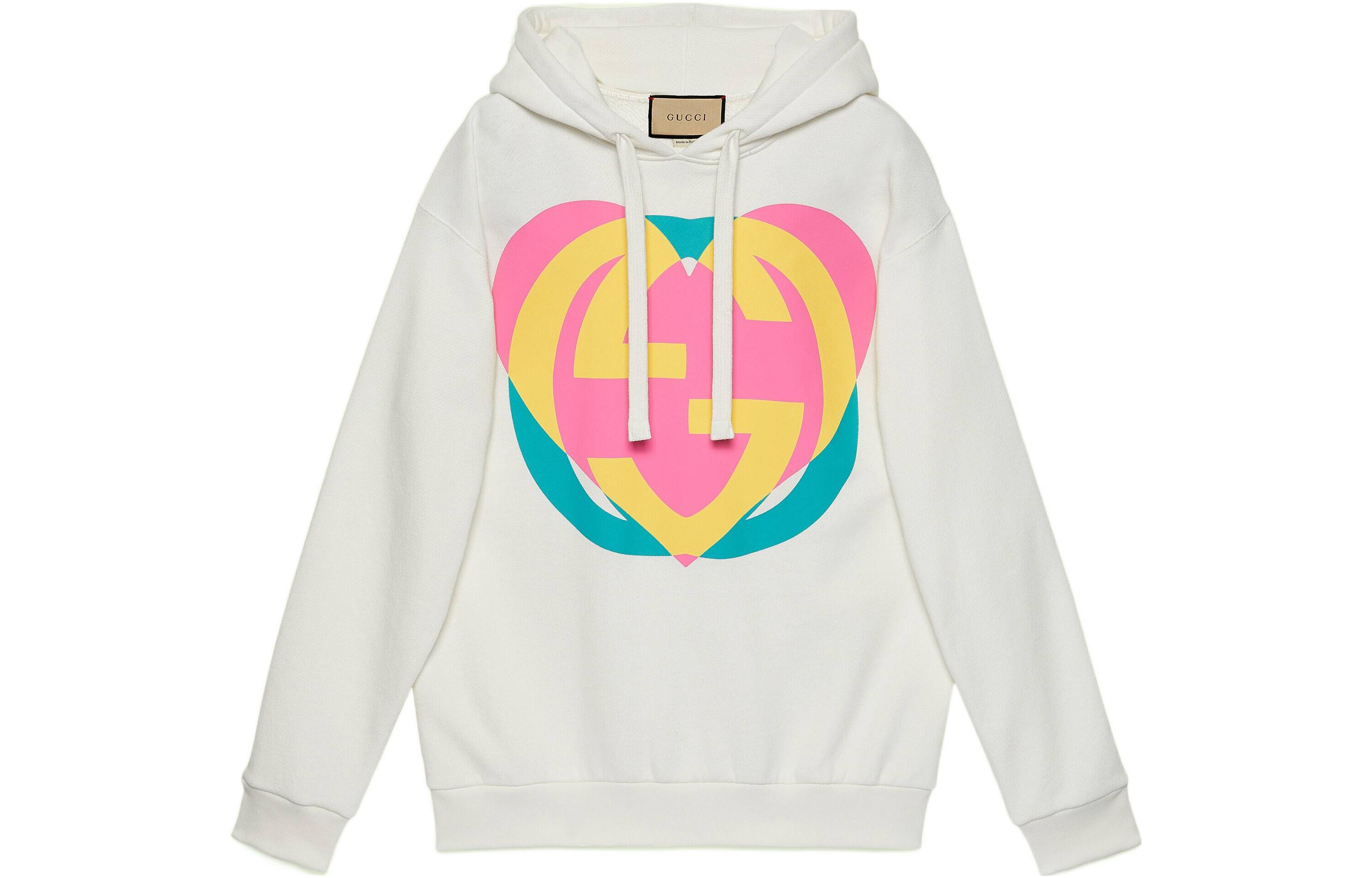 (Women) Gucci SS22 White Heart Print Loose Hoodie 615061-XJD6Z-9070