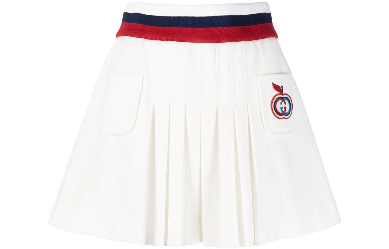 (Women) Gucci SS22 White Short Skirt with Logo Embroidery and Pleats 666658-XJDQB-9061
