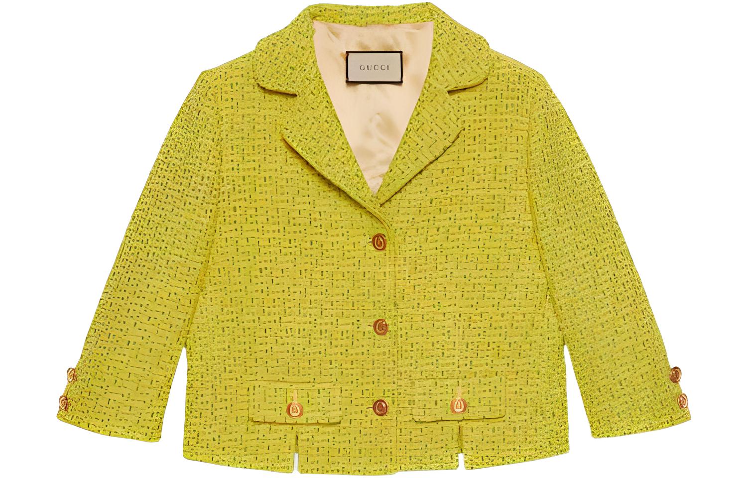 (Women) Gucci SS22 Yellow Tweed Cropped Jacket 688984-ZAILE-7738