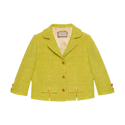 (Women) Gucci SS22 Yellow Tweed Cropped Jacket 688984-ZAILE-7738