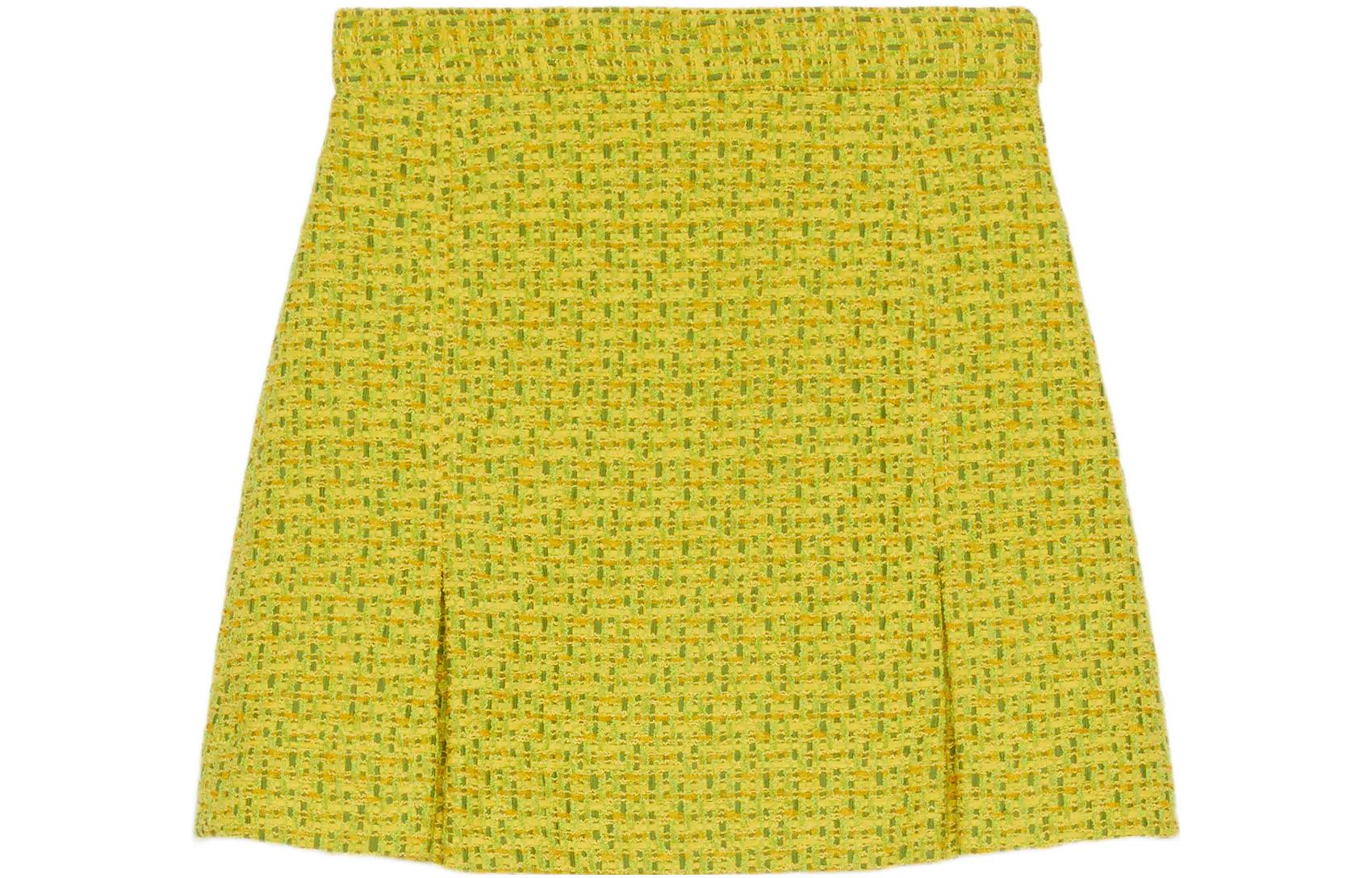 (Women) GUCCI SS22 Yellow Tweed Pleated Mini Skirt  Casual Style 690942-ZAILE-7346