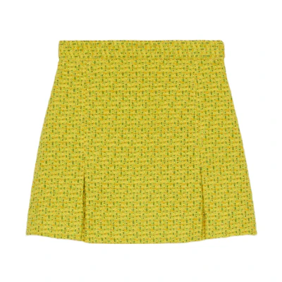 (Women) GUCCI SS22 Yellow Tweed Pleated Mini Skirt Casual Style 690942-ZAILE-7346