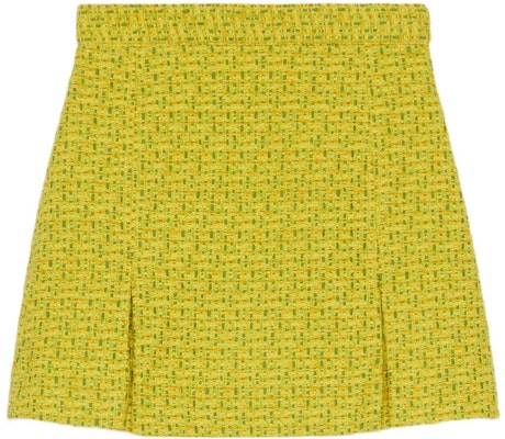 (W) GUCCI SS22 イエローツイードプリーツミニスカート カジュアルスタイル 690942-ZAILE-7346 Order (W) GUCCI SS22 イエローツイードプリーツミニスカート カジュアルスタイル 690942-ZAILE-7346