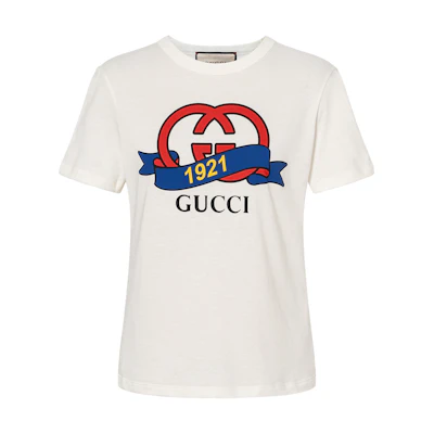 (Women) Gucci SS23 1921 Logo Crewneck Short Sleeve T-Shirt Beige 748287-XJFND-9095