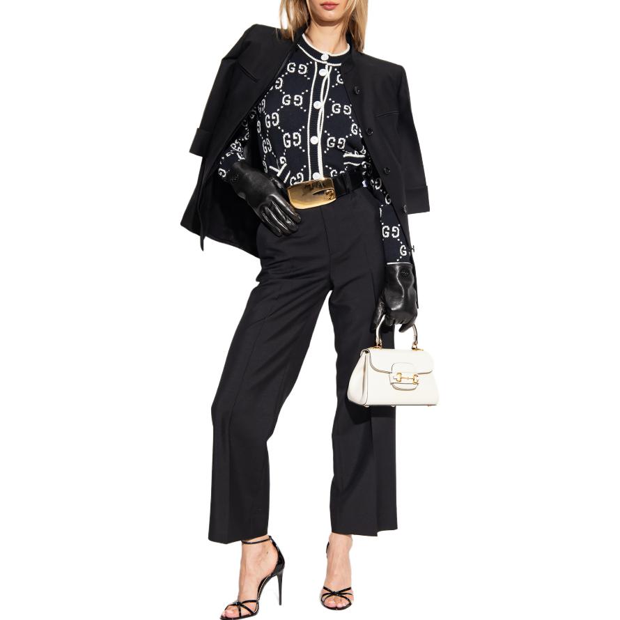 Lookbook (W) GUCCI SS23 黑色條紋Logo印花針織毛衣. 753917-XKCAN-1289