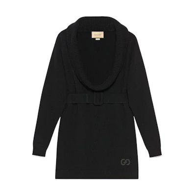 (Women) GUCCI SS23 Black Sweater with Solid Logo Embroidery Shawl Collar. 727041-XKCY1-1043