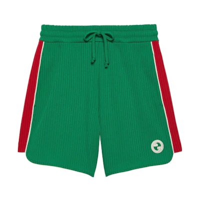 (Women) GUCCI SS23 Green Colorblock Striped Print Straight Shorts. 743078-XJFIJ-3348