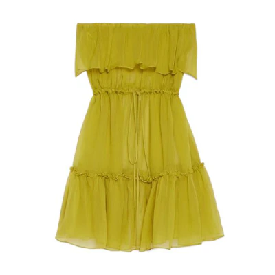 (Women) GUCCI SS23 Green Pleated Strapless Sleeveless Dress. 730909-ZHS78-3190