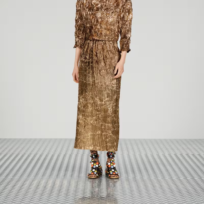 Shop (W) GUCCI SS23 金色高腰长裙 休闲半身裙 738098-ZAMKO-7051