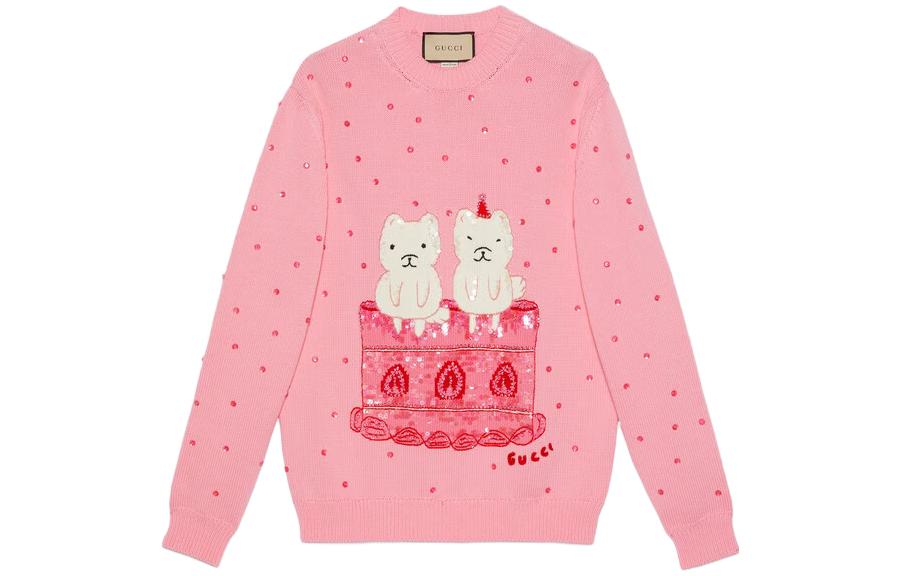 Order (W) GUCCI SS23 粉色刺繡織圖圓領毛衣 735372-XKC25-5307