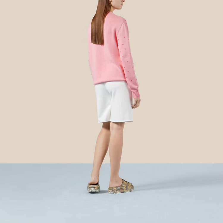 Shop (W) GUCCI SS23 粉色刺繡織圖圓領毛衣 735372-XKC25-5307