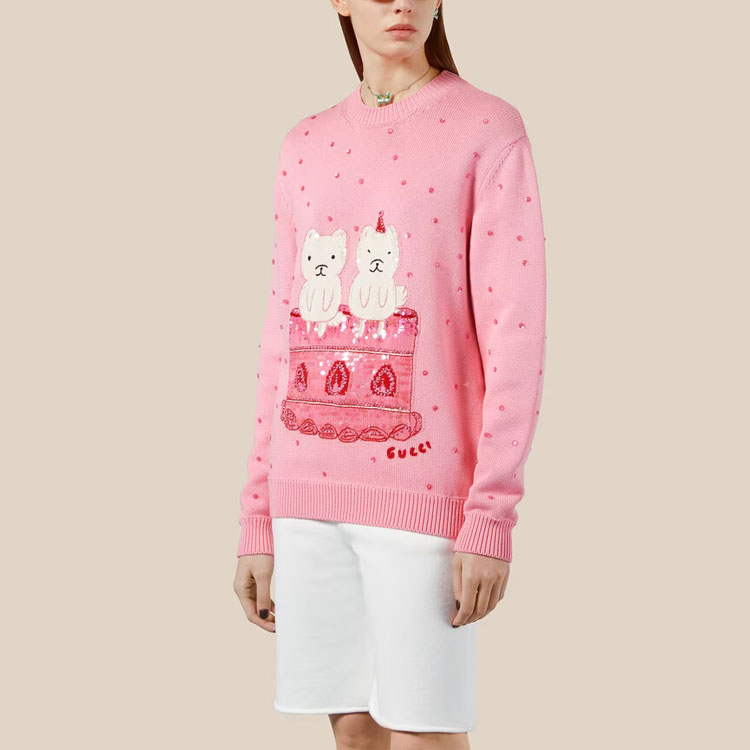 Purchase (W) GUCCI SS23 粉色刺繡織圖圓領毛衣 735372-XKC25-5307