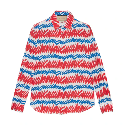 (Women) GUCCI SS23 Red Patterned Silk Long-Sleeve Sun Protection Shirt 739402-ZAMTX-4595