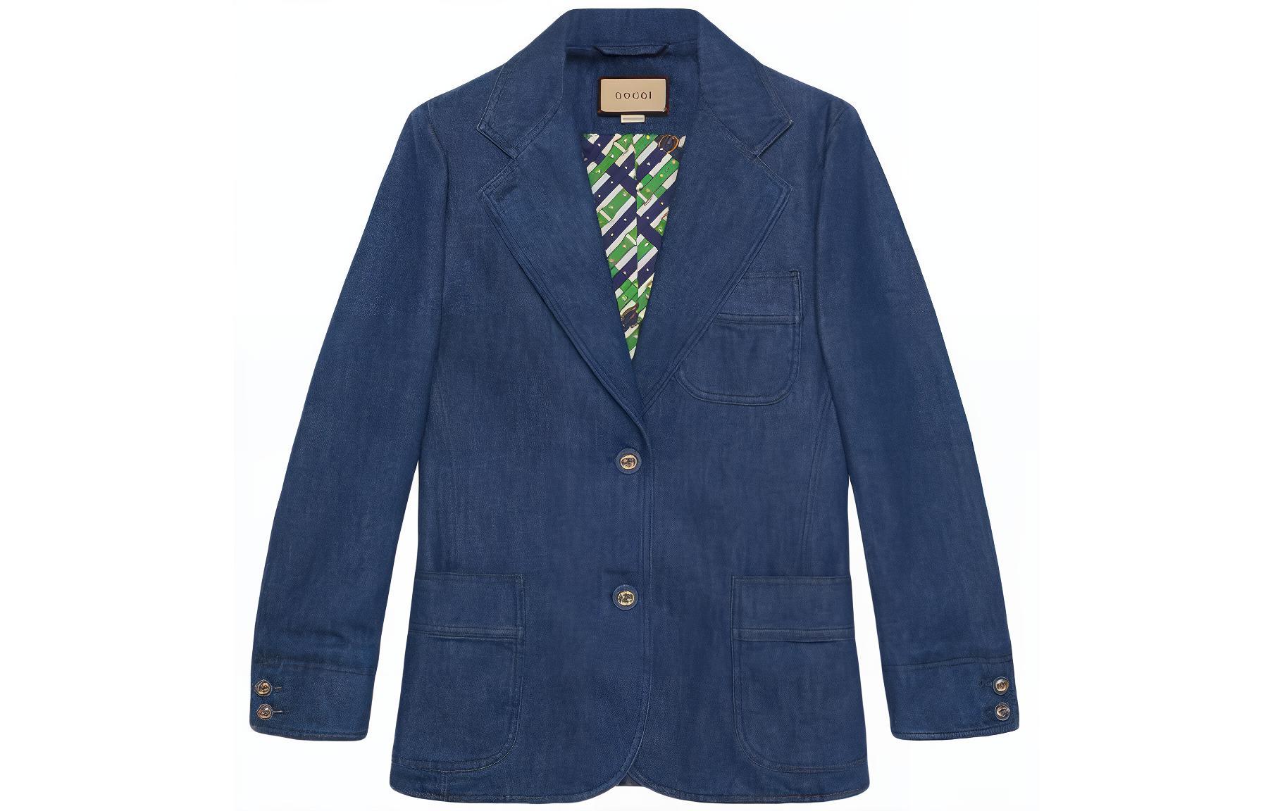 (Women) GUCCI SS23  Solid Single-Breasted Casual Long-Sleeve Blazer Indigo Blue 743230-XDCGS-4100