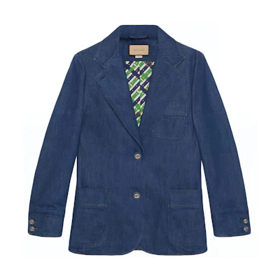 (Women) GUCCI SS23 Solid Single-Breasted Casual Long-Sleeve Blazer Indigo Blue 743230-XDCGS-4100