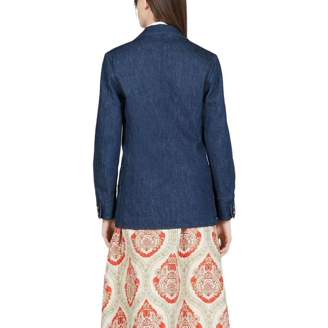 Shop (W) GUCCI SS23 單排扣休閒長袖西裝外套 靛藍色 743230-XDCGS-4100