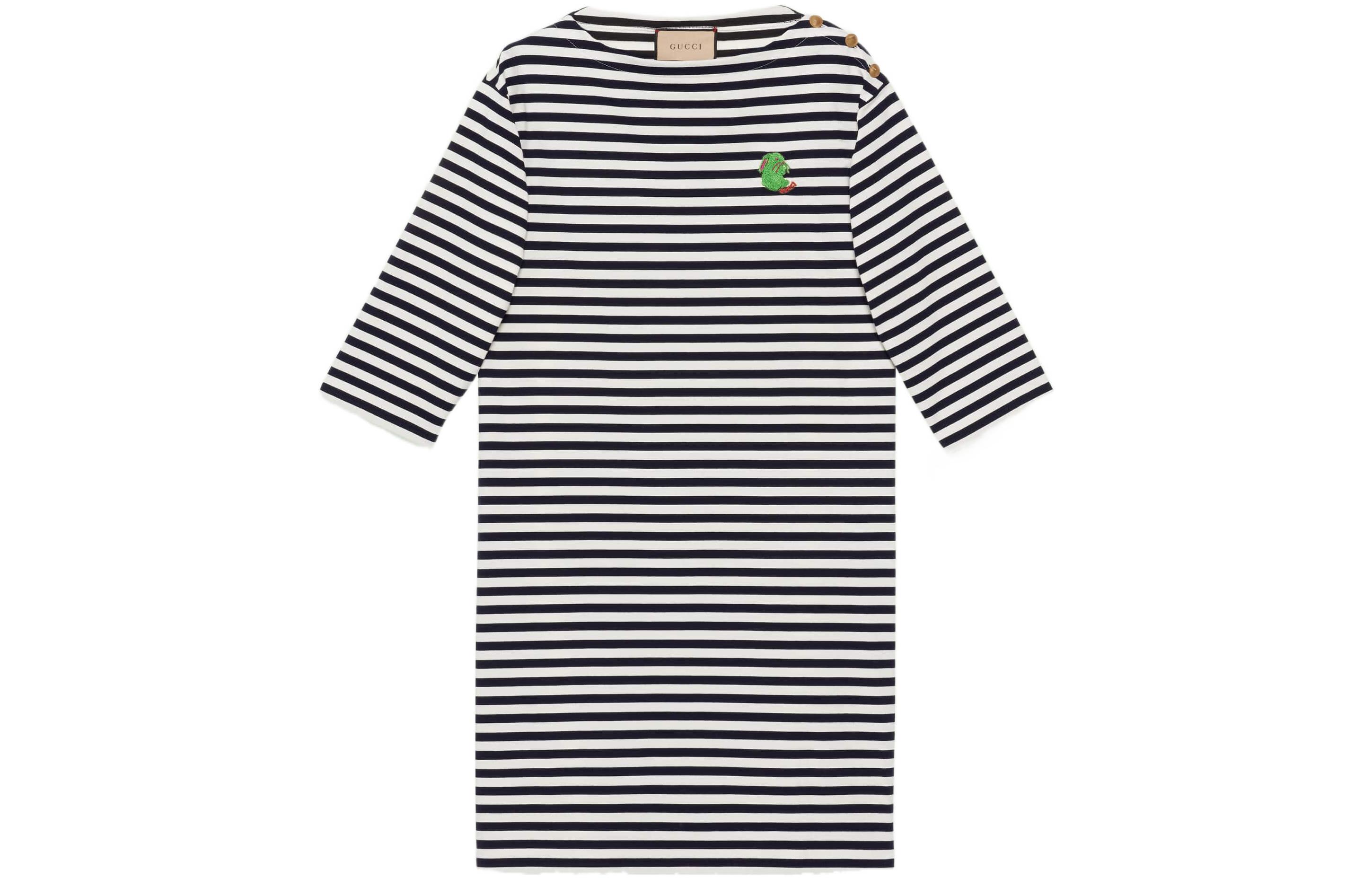 Order (W) GUCCI SS23 條紋標誌印花黑色短袖連衣裙 727978-XJE7O-4384