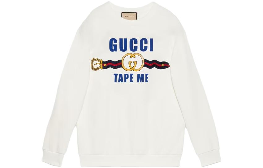 (Women) GUCCI SS23  White Logo Print Crewneck Sweatshirt Casual. 721361-XJFIZ-9088