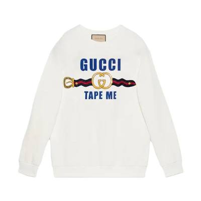 (Women) GUCCI SS23 White Logo Print Crewneck Sweatshirt Casual. 721361-XJFIZ-9088