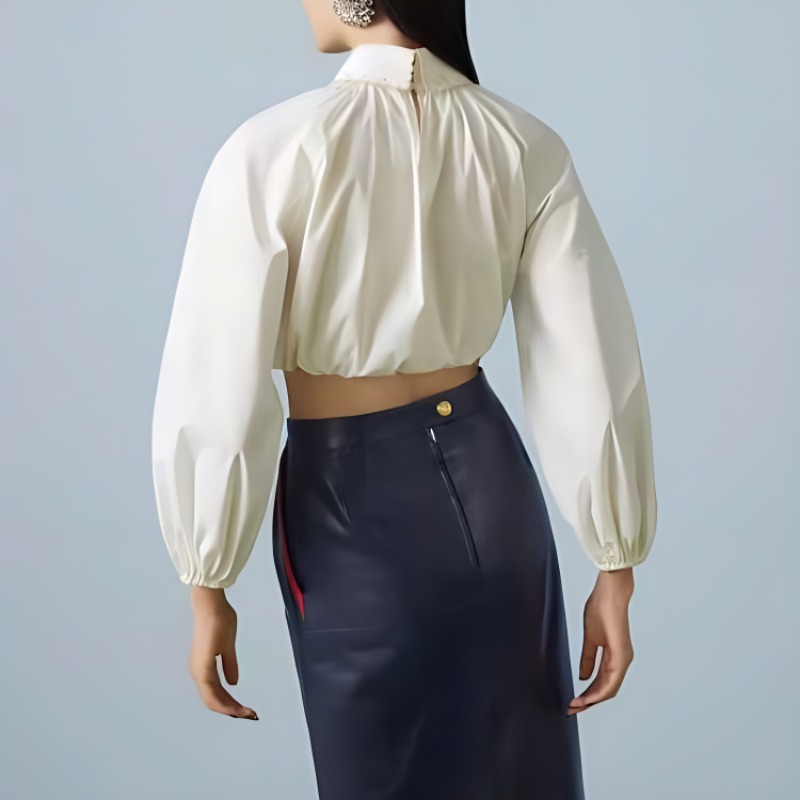 Shop (W) GUCCI SS23 白色百褶長袖短版襯衫 751879-ZANS3-9785