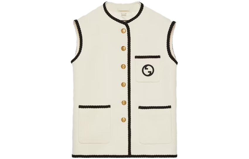 Order (Women) GUCCI SS23  White Single-Breasted Vest with Contrast Striped Trim. 747868-ZANIZ-9782
