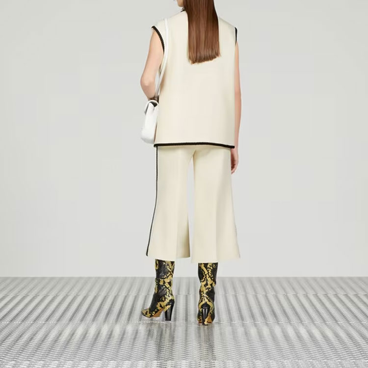 Shop (Women) GUCCI SS23  White Single-Breasted Vest with Contrast Striped Trim. 747868-ZANIZ-9782