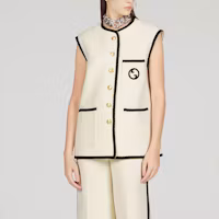 Purchase (Women) GUCCI SS23 White Single-Breasted Vest with Contrast Striped Trim. 747868-ZANIZ-9782