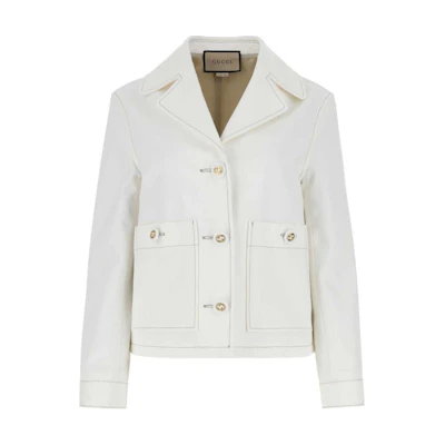 (Women) GUCCI SS23 White Slim-Fit Long-Sleeve Collared Button-Up Jacket 723630-XDB9V-9011