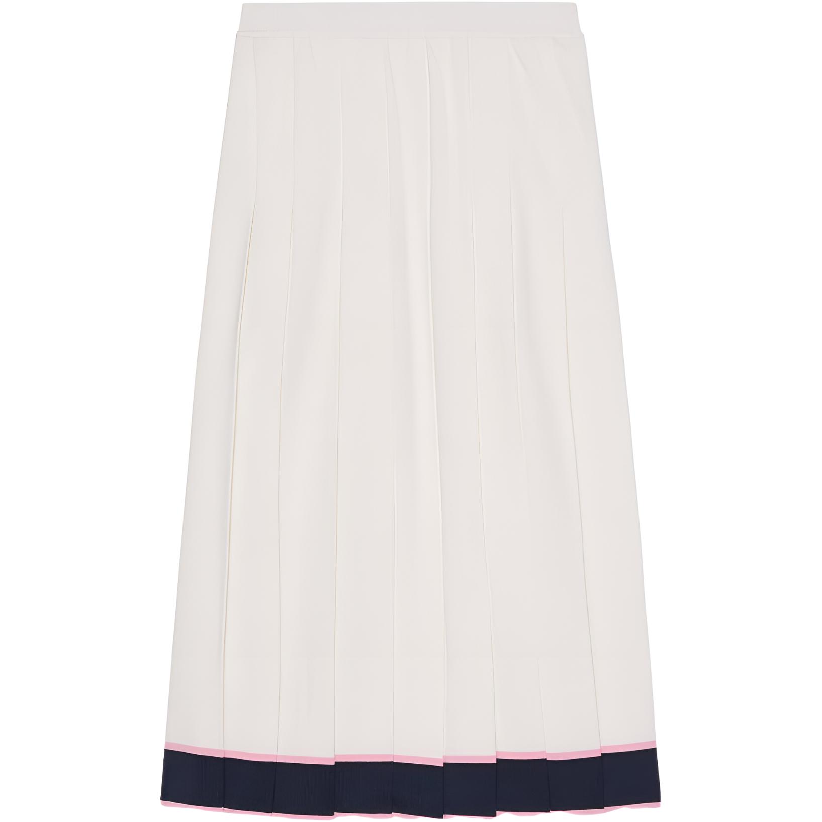 (Women) GUCCI SS23  White Striped Silk Pleated Midi Casual Skirt. 735390-XKC4P-9288