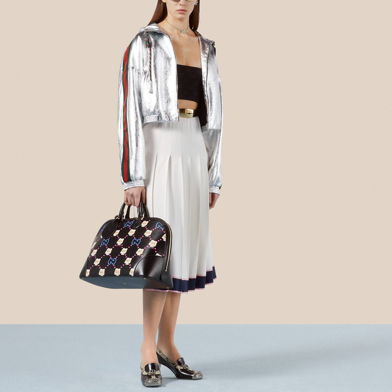 (Women) GUCCI SS23  White Striped Silk Pleated Midi Casual Skirt. 735390-XKC4P-9288 圖 3