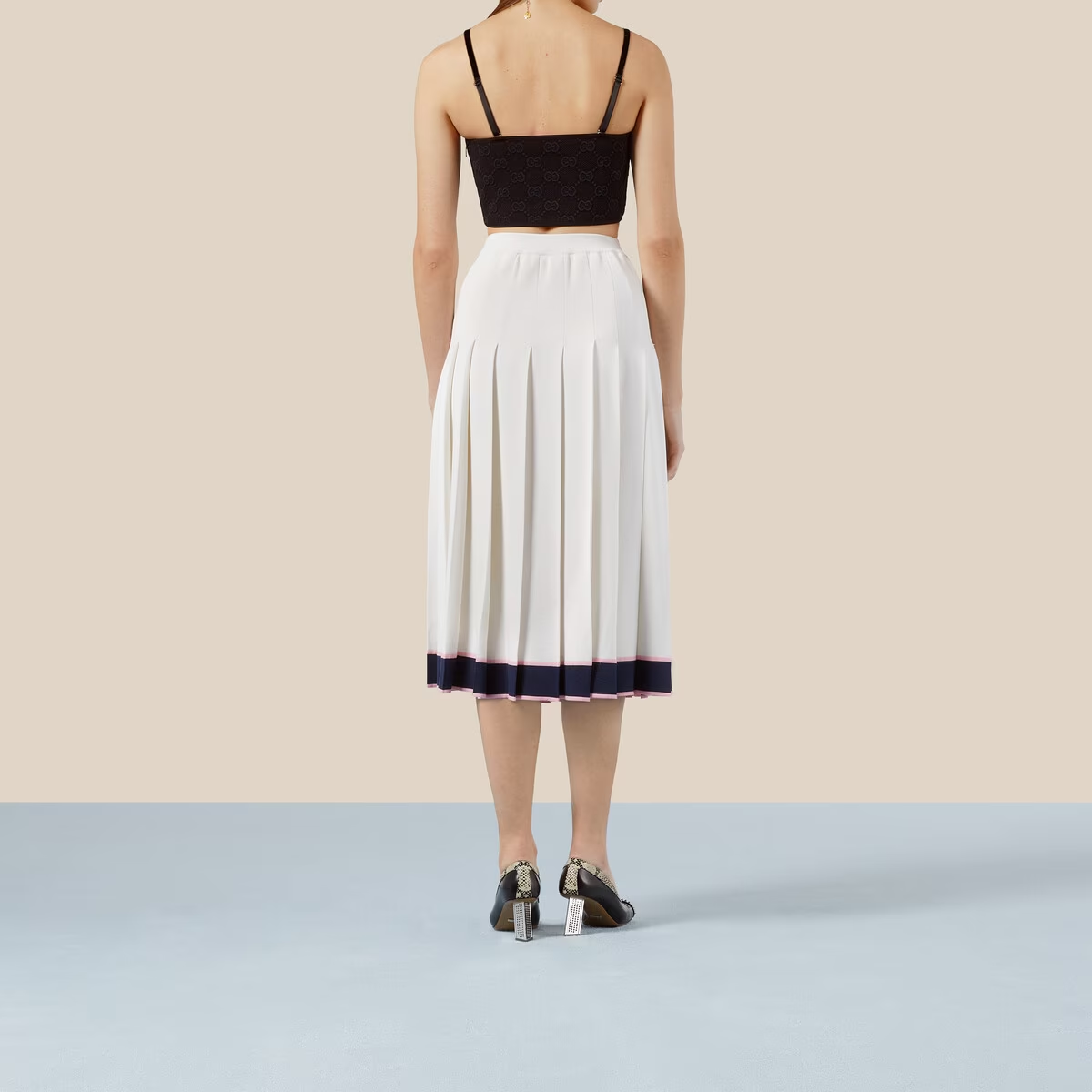 (Women) GUCCI SS23  White Striped Silk Pleated Midi Casual Skirt. 735390-XKC4P-9288 圖 5