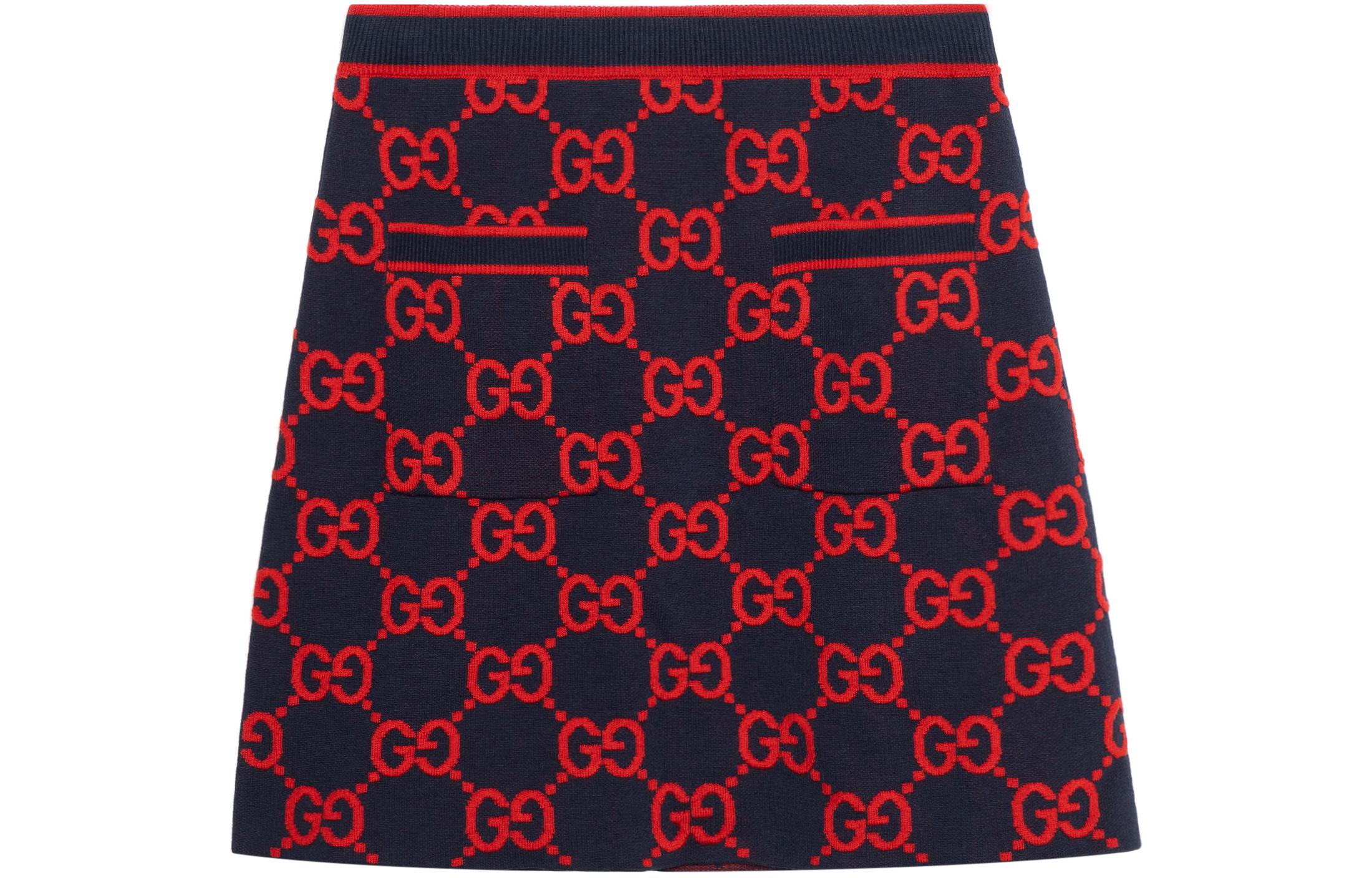 (Women) Gucci SS23 All-over Print Knit Mini Skirt Dark Red 743320-XKC8X-4754