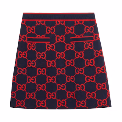 (Women) Gucci SS23 All-over Print Knit Mini Skirt Dark Red 743320-XKC8X-4754