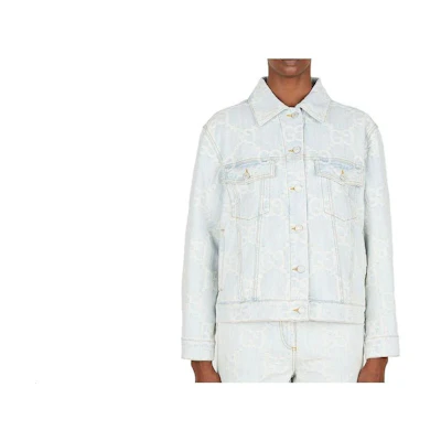 (Women) Gucci SS23 Allover Logo Single-Breasted Denim Jacket Women Light Blue 678791-XDBY5-4452