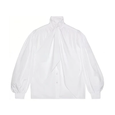 (Women) Gucci SS23 Asymmetric Collar Long-Sleeve Sun Protection Shirt White 721019-ZLC02-9000