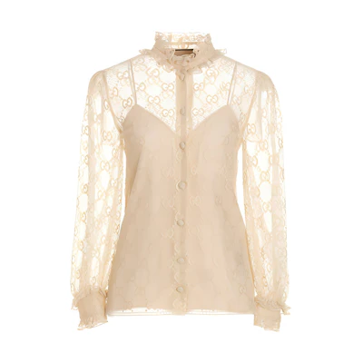 (Women) Gucci SS23 Beige Lace Shirt 721667-ZAK7S-9205